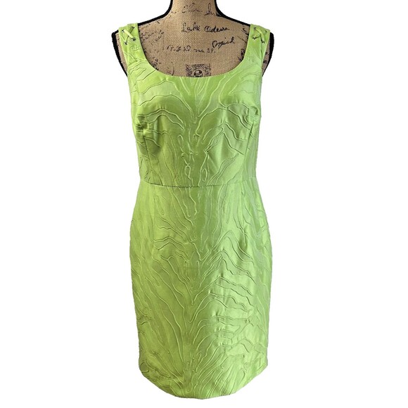 Per Se Dresses & Skirts - Per Se Lime Green Silk Cotton Textured Sleeveless Bodycon Knee-Length Dress Sz 4